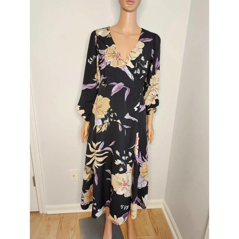 Anthropologie Hutch wrap dress size XS Petite Black motif NWT - Picture 3 of 10